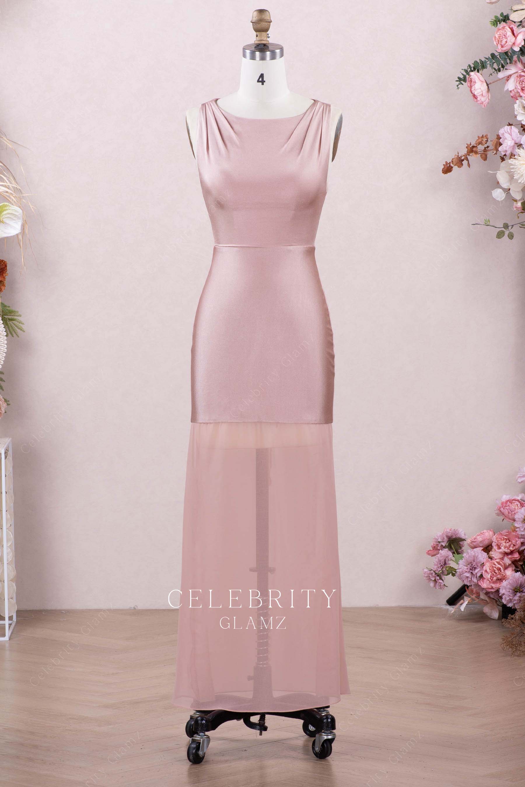 dusty rose sleeveless evening dress