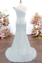 dusty sage court train formal dress