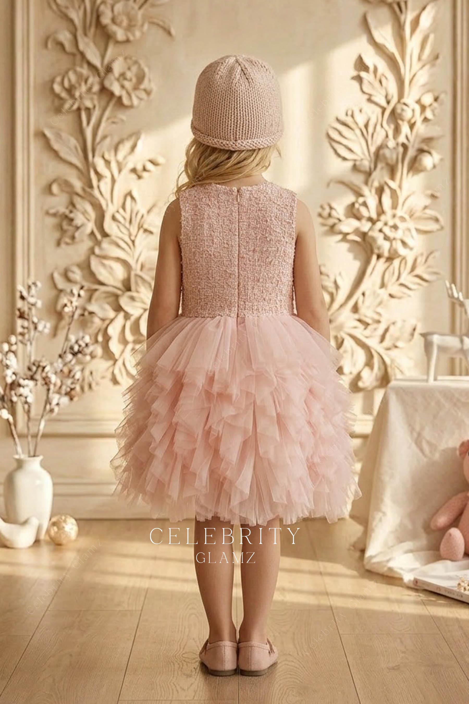elegant pink conservative back kids formal dress