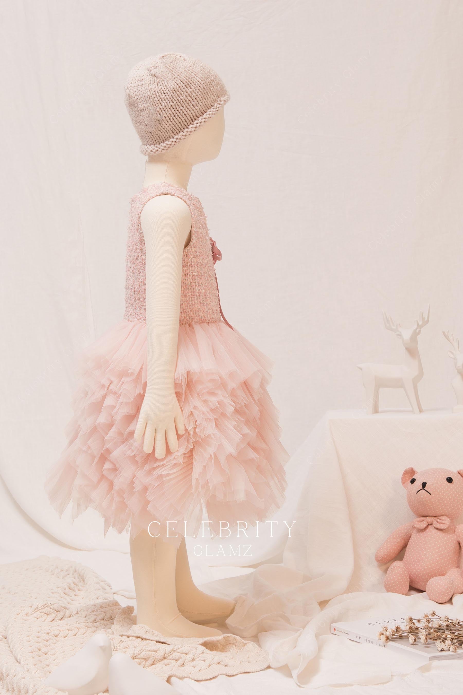 elegant pink short kids formal dress