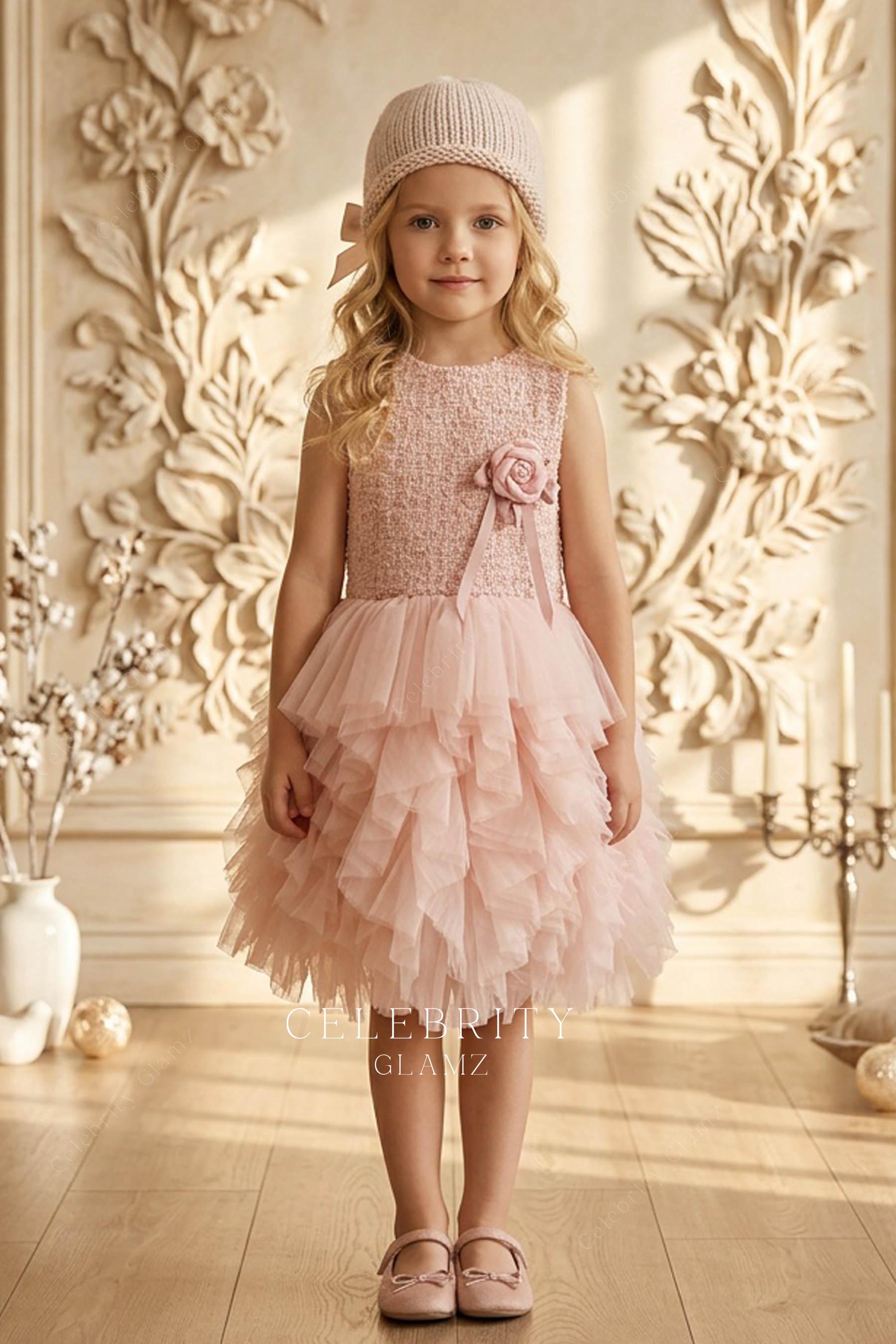 elegant pink sleeveless kids formal dress