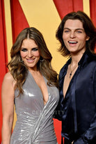 Elizabeth Hurley plunging neck prom dress 2024 Oscars after party
