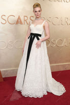 Elle Fanning black waistband 2025 Oscars red carpet dress