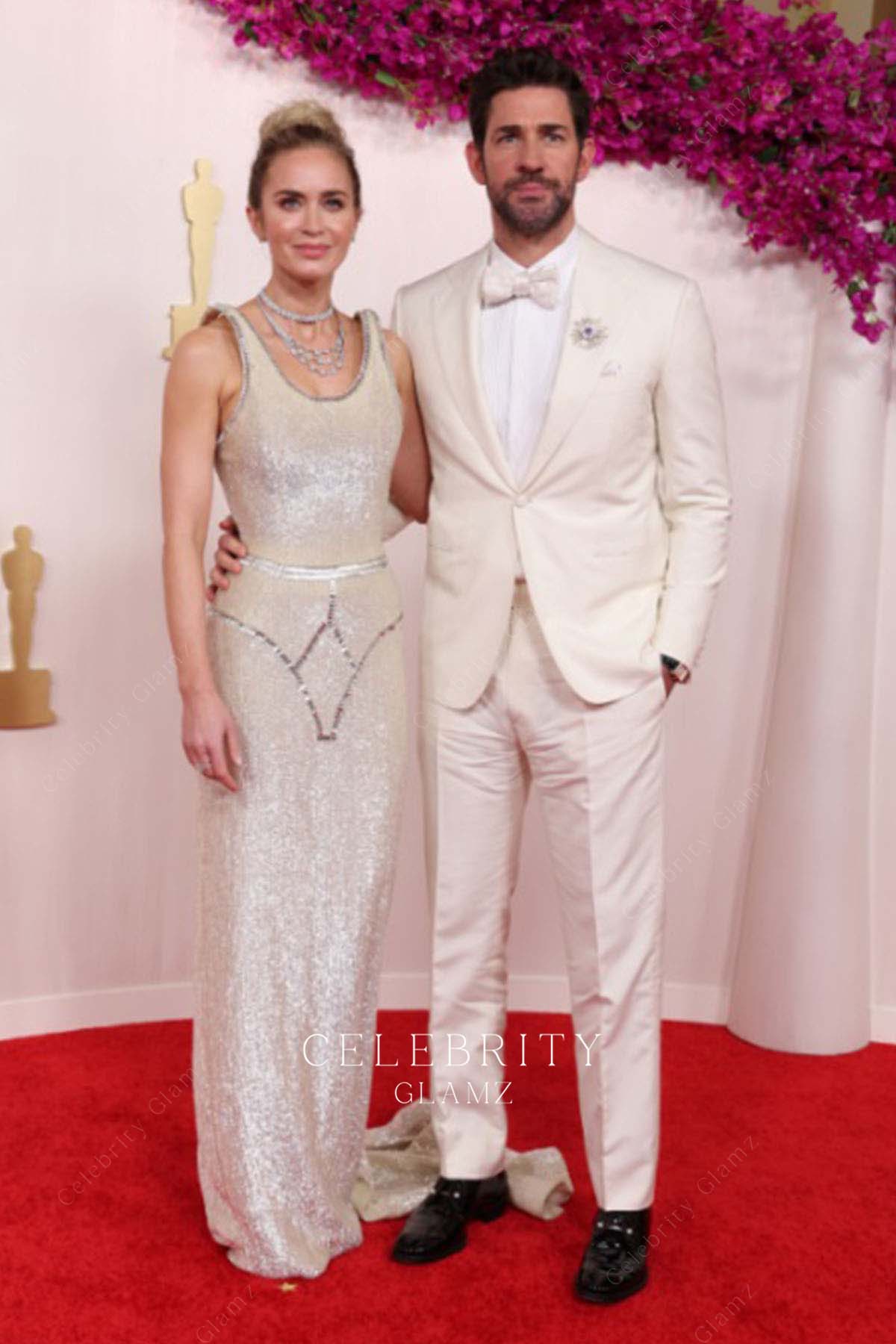 Emily Blunt column prom dress 2024 Oscars red carpet