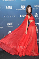 Emily Ratajkowski red shoulder veil art of Elysium celebrate dress