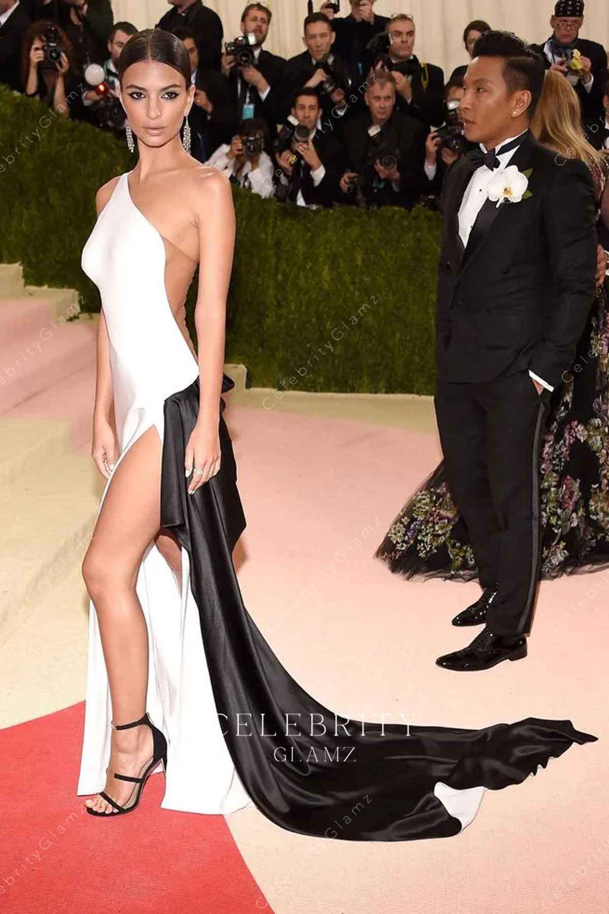 Emily Ratajkowski two tone met gala 2023 celebrity dress