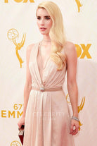 Emma Roberts pearl pink plunging neck dress Emmy awards 2015