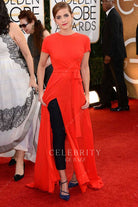 Emma Watson red short sleeves celebs dress 2014 golden globe awards