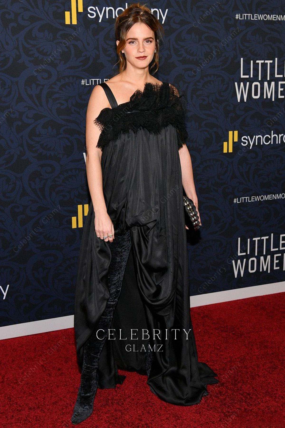 emma watson ruffled neckline dress little women premiere 2019