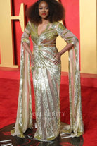 Erika Alexander glitter v neck prom dress 2024 Oscars after party