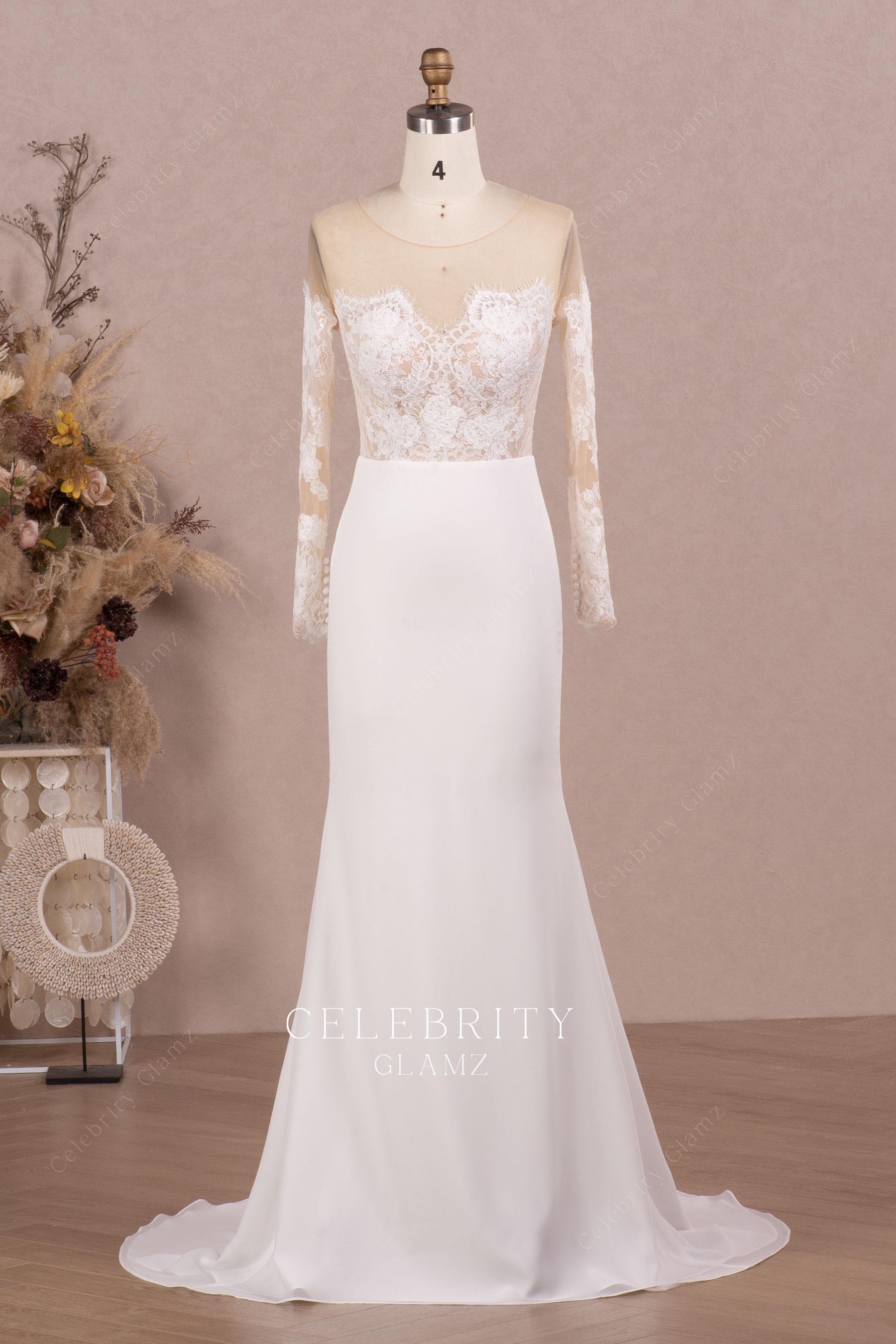 eyelash lace chiffon mermaid wedding dress