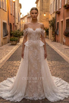 eyelash trim detachable overskirt wedding dress
