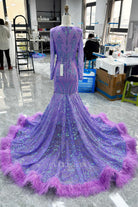 feather hem trumpet prom dress