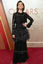 Fernanda Torres 2025 Oscars red carpet sheer sleeves dress