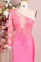 flamingo asymmetrical neckline prom dress