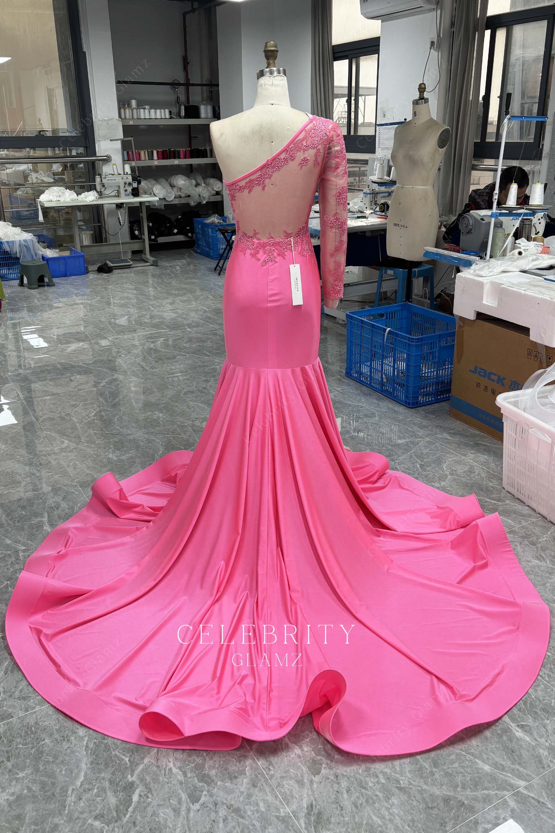 flamingo illusion back prom dress