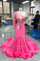 flamingo lace trumpet prom dress