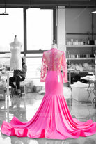 flamingo long train prom dress