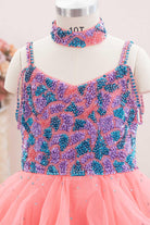 flamingo organza cold shoulder sleeve pageant gown