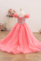 flamingo organza court train pageant gown