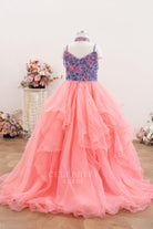 flamingo organza court train pageant gown