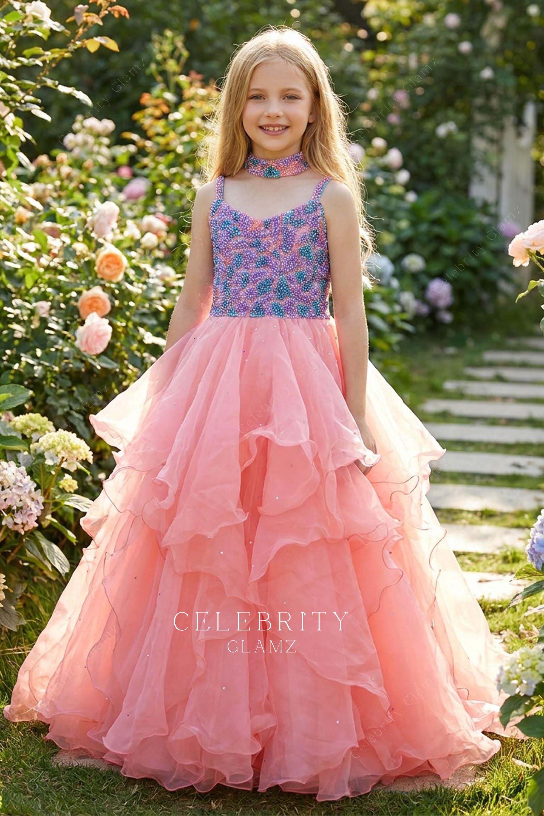 flamingo organa ruffles pageant gown