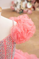 flamingo organza ruffles sleeve pageant gown