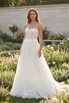 floral lace appliques strapless bridal dress