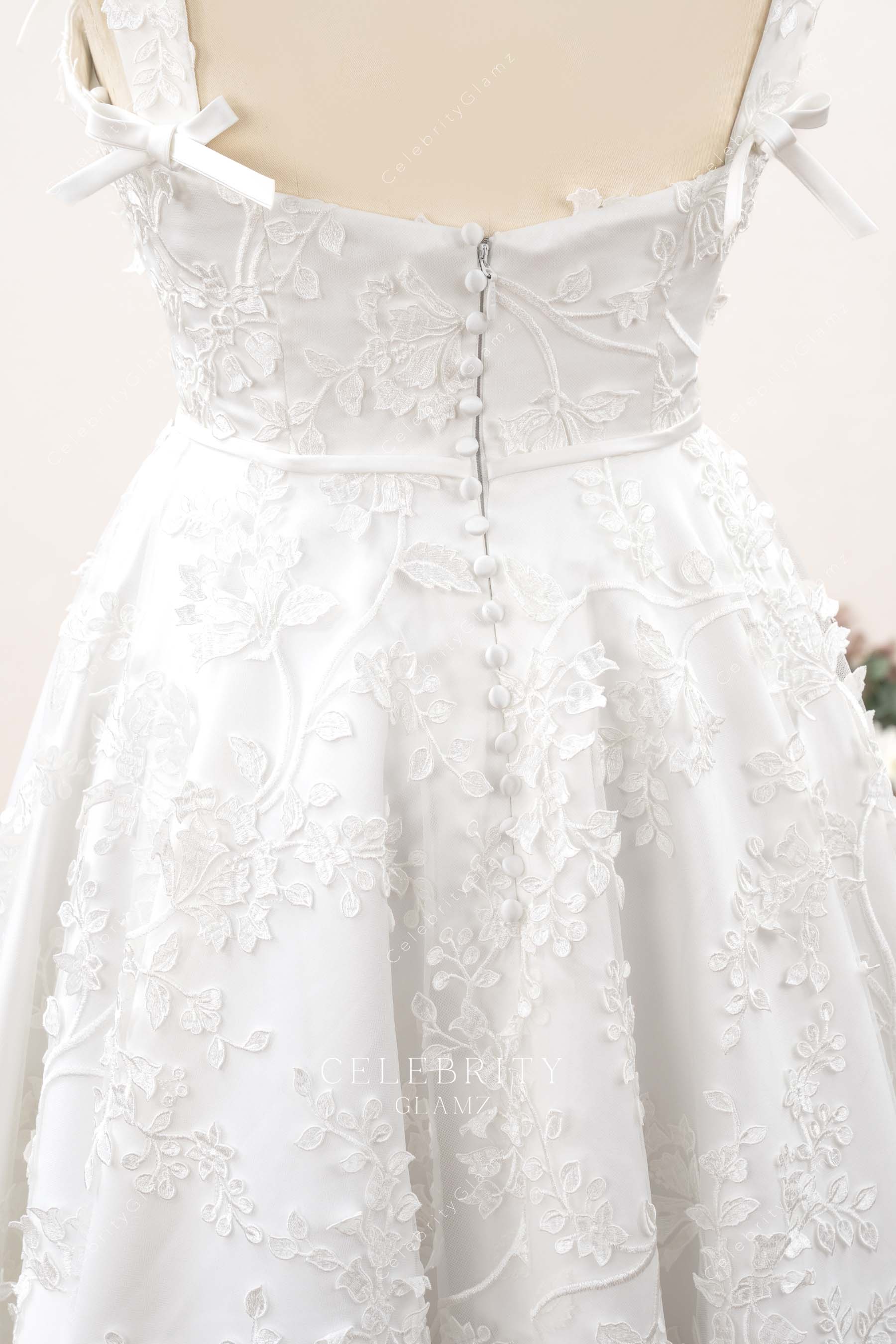 floral lace buttoned back bridal dress
