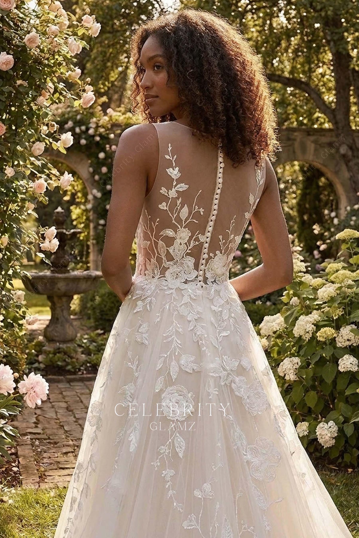 floral lace illusion corset a line wedding dress