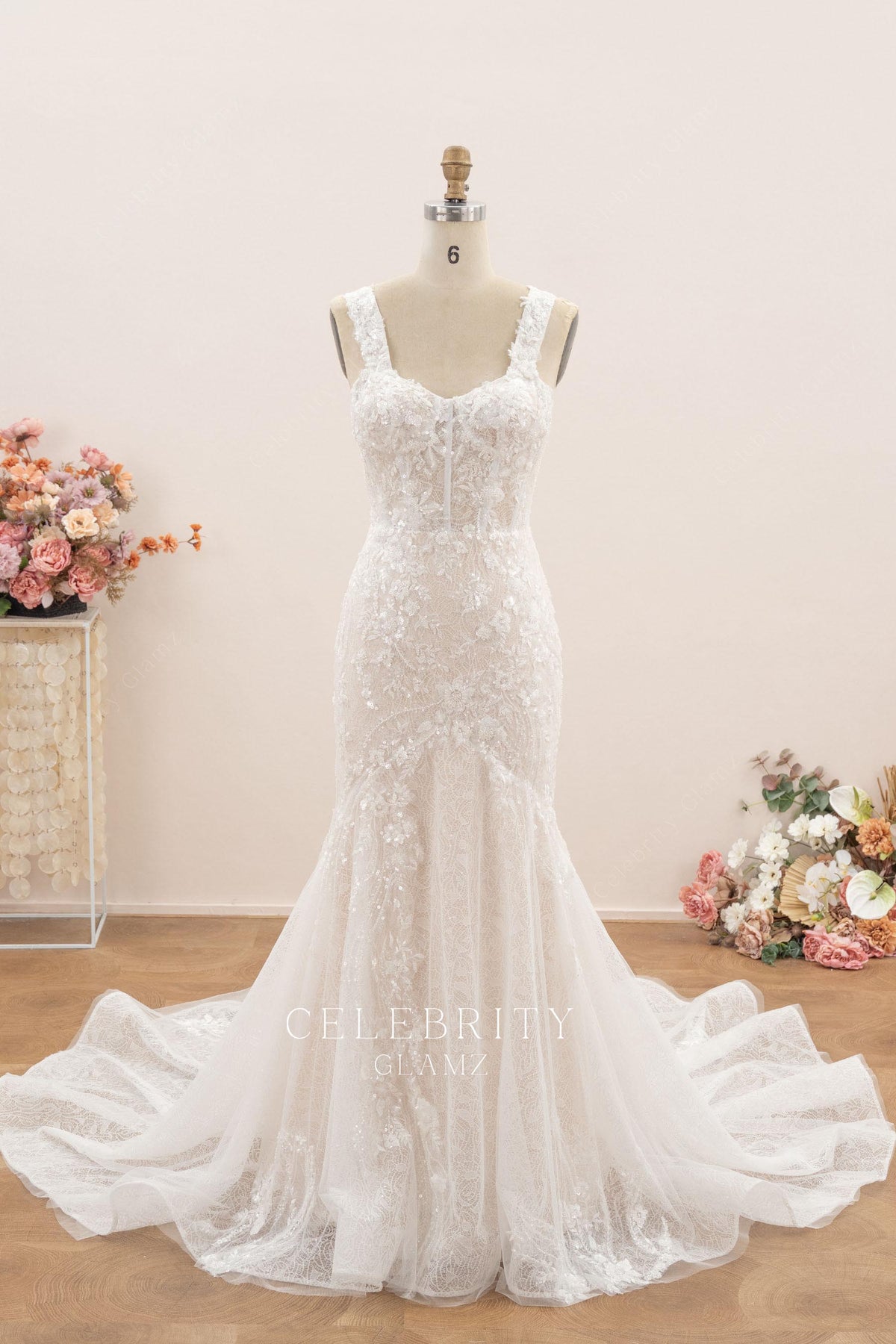 floral lace mermaid wedding dress