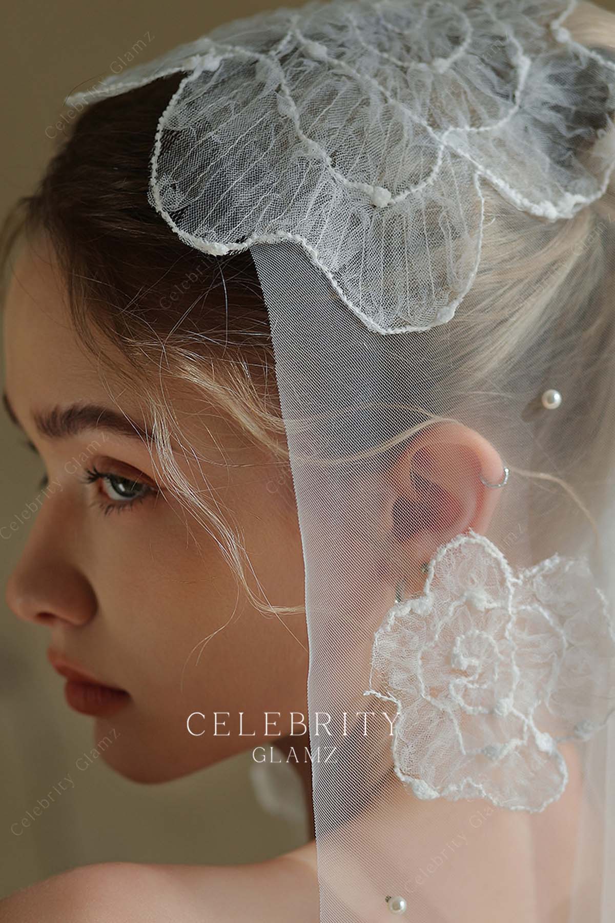 floral lace pearls bridal veil