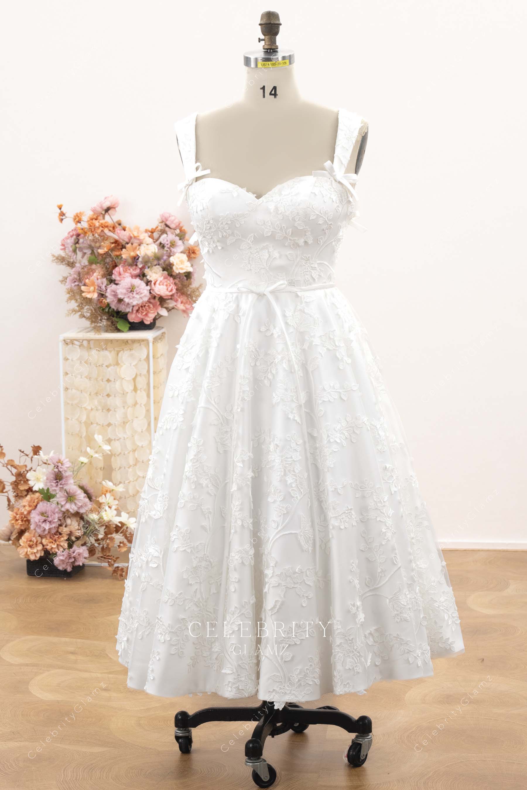 floral lace sweetheart neck bridal dress