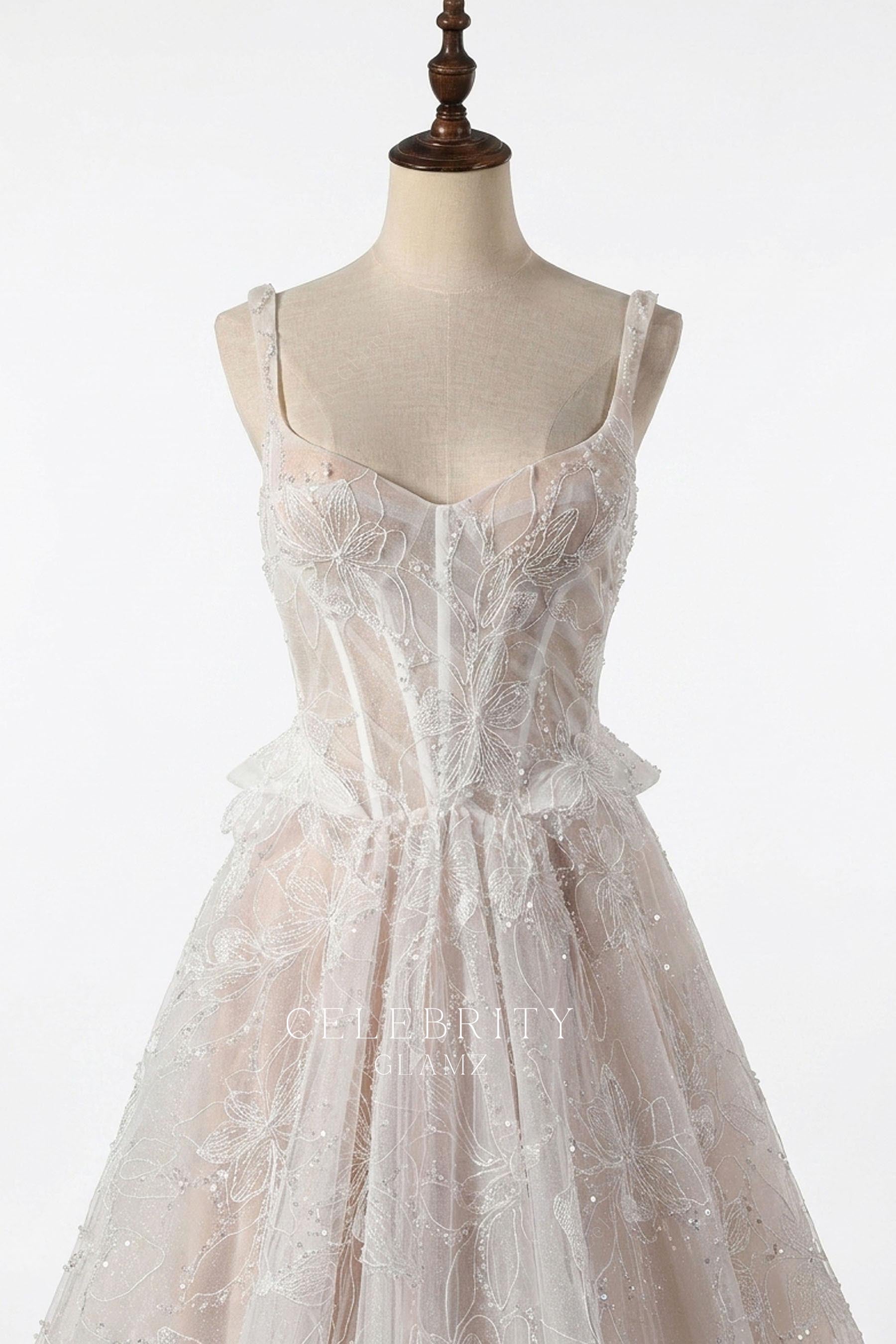 floral lace sweetheart neck wedding dress