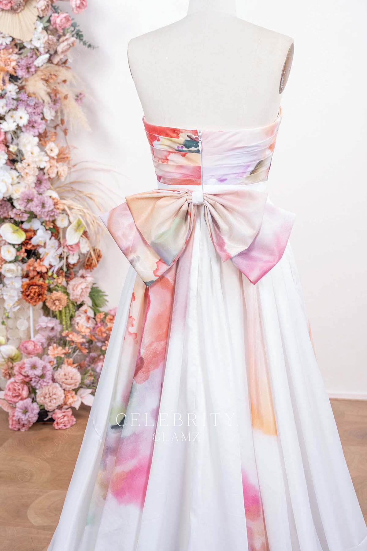 floral print bowknot wedding dress