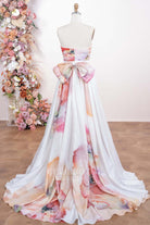 floral print court train wedding dress