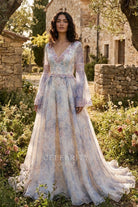 floral print organza a line bridal dress