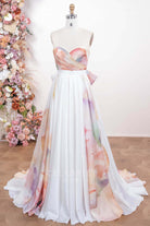 floral print strapless wedding dress 