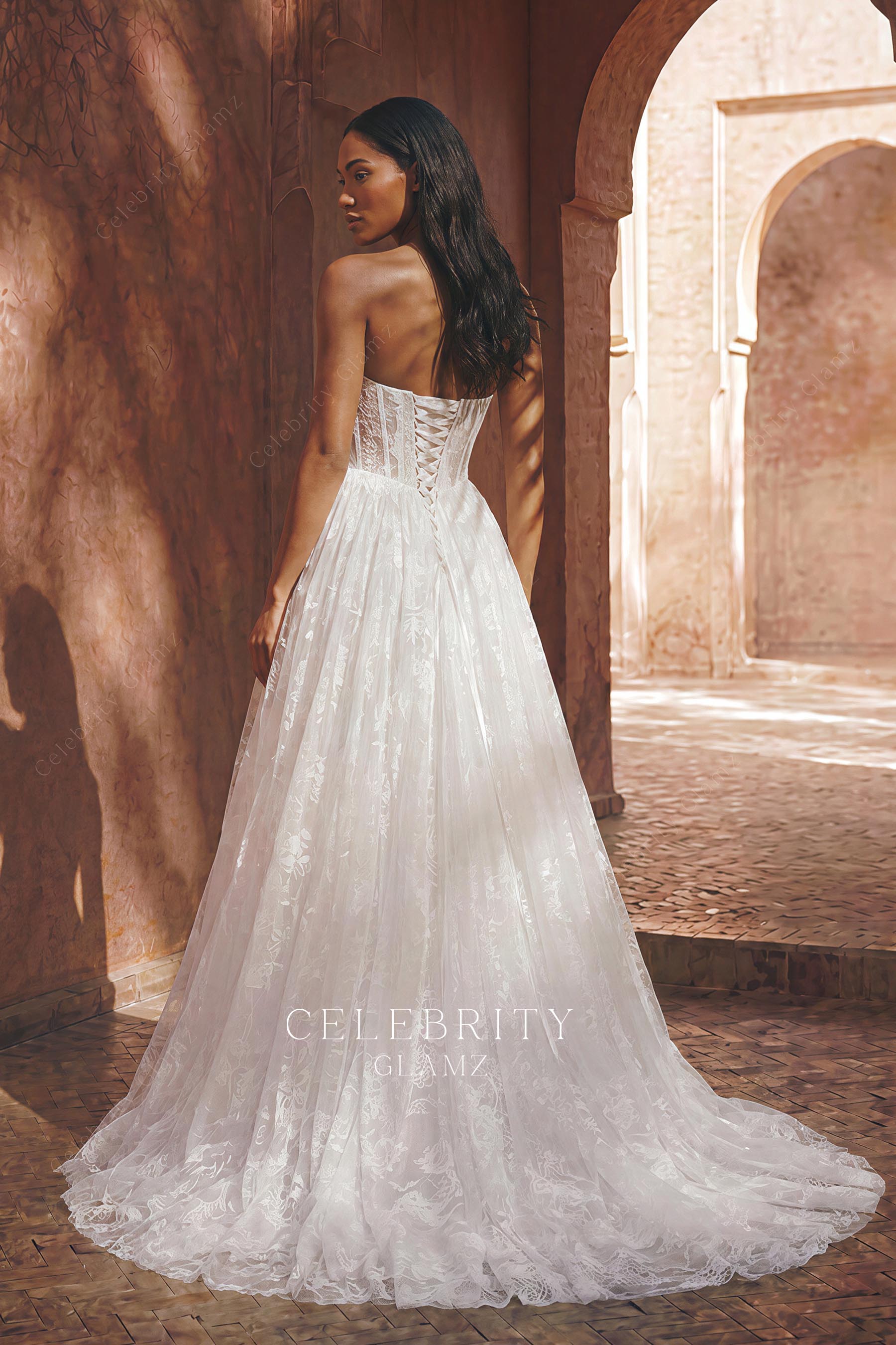 flower lace Aline court train bridal dress 