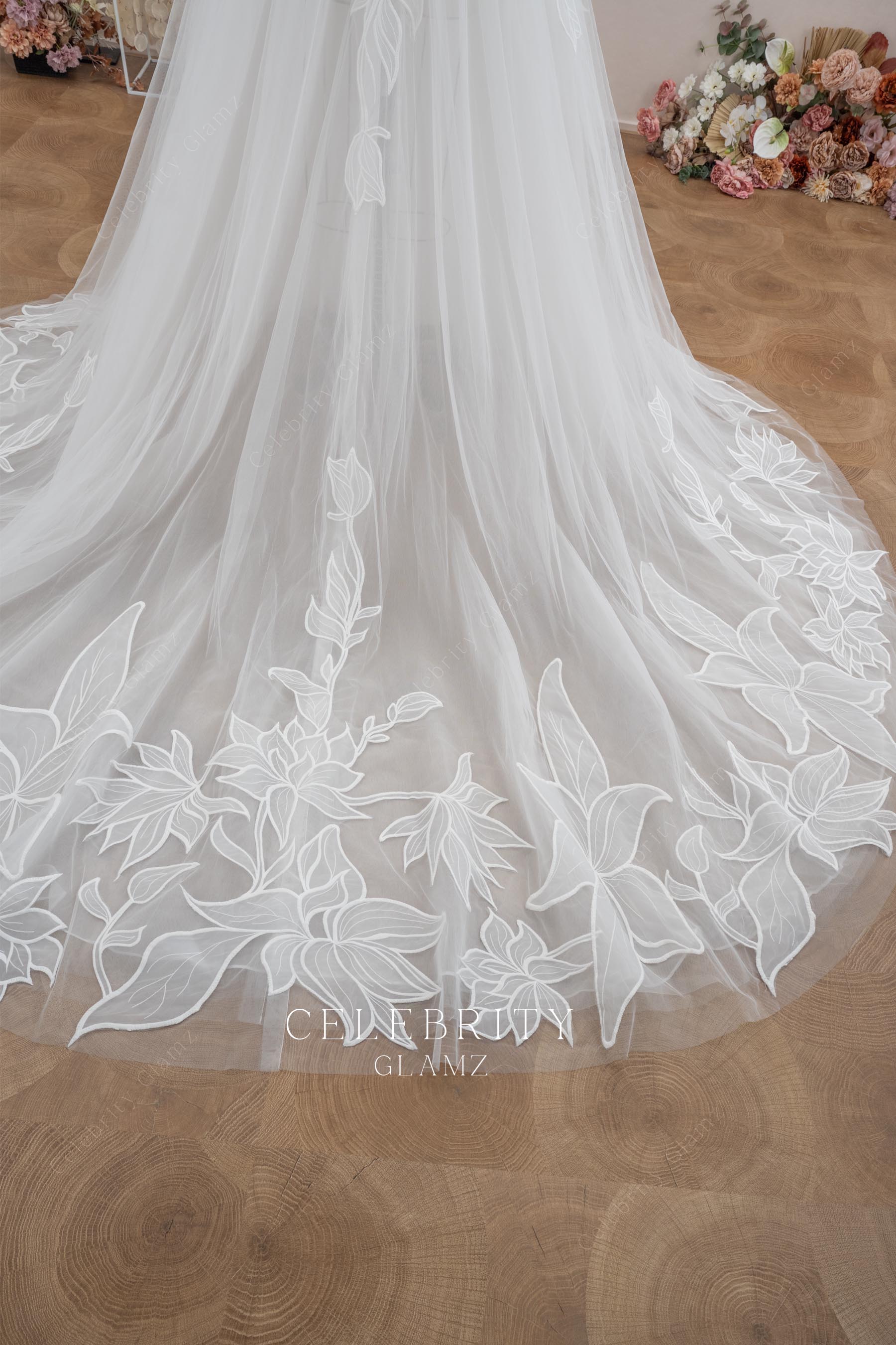 flower lace applique tulle bridal overskirt 