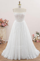 flower lace strapless sheer bodice bridal dress