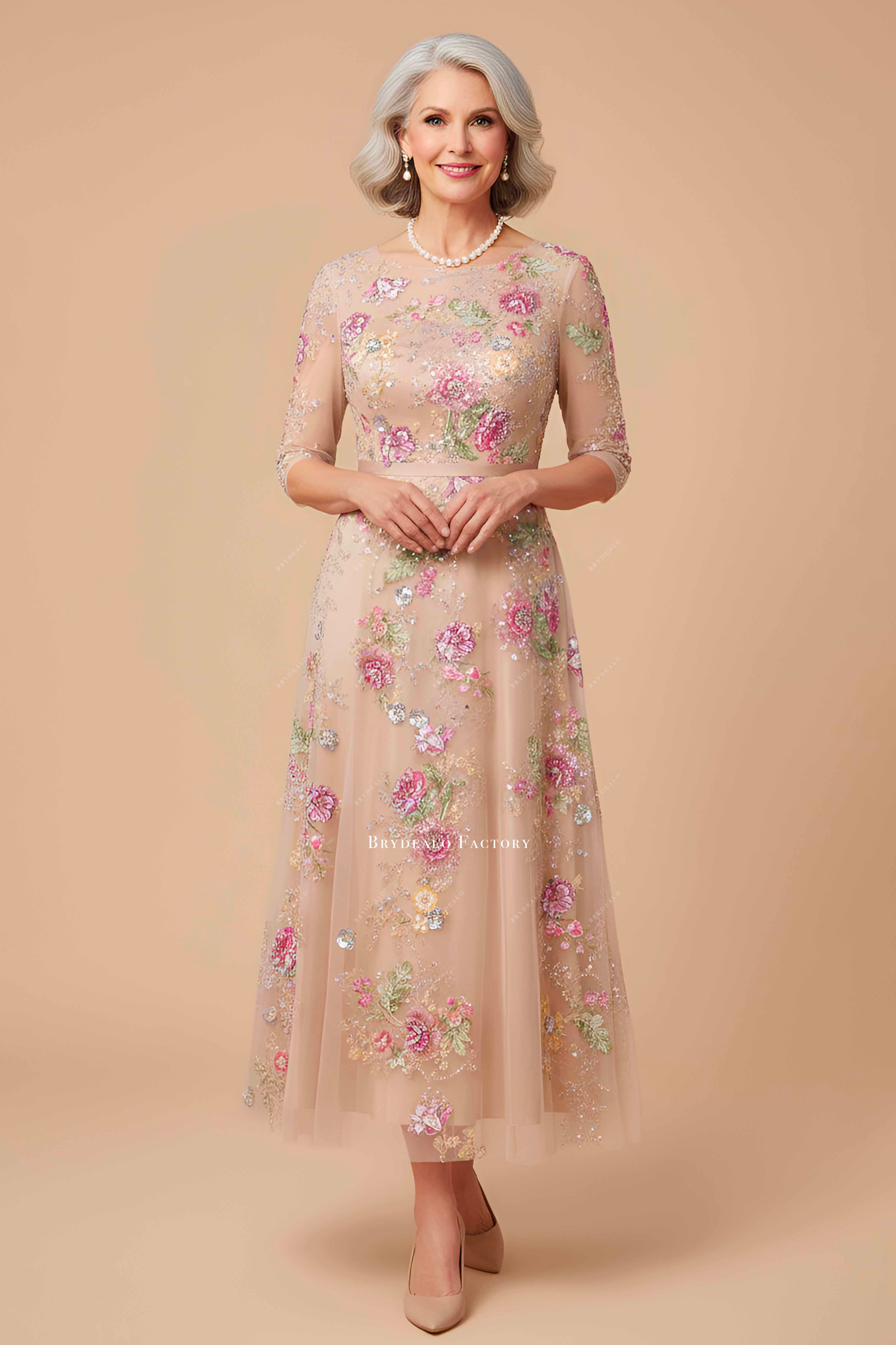 flower sequin mother of bride dress