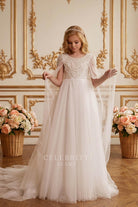 flowy cape sleeve first communion dress
