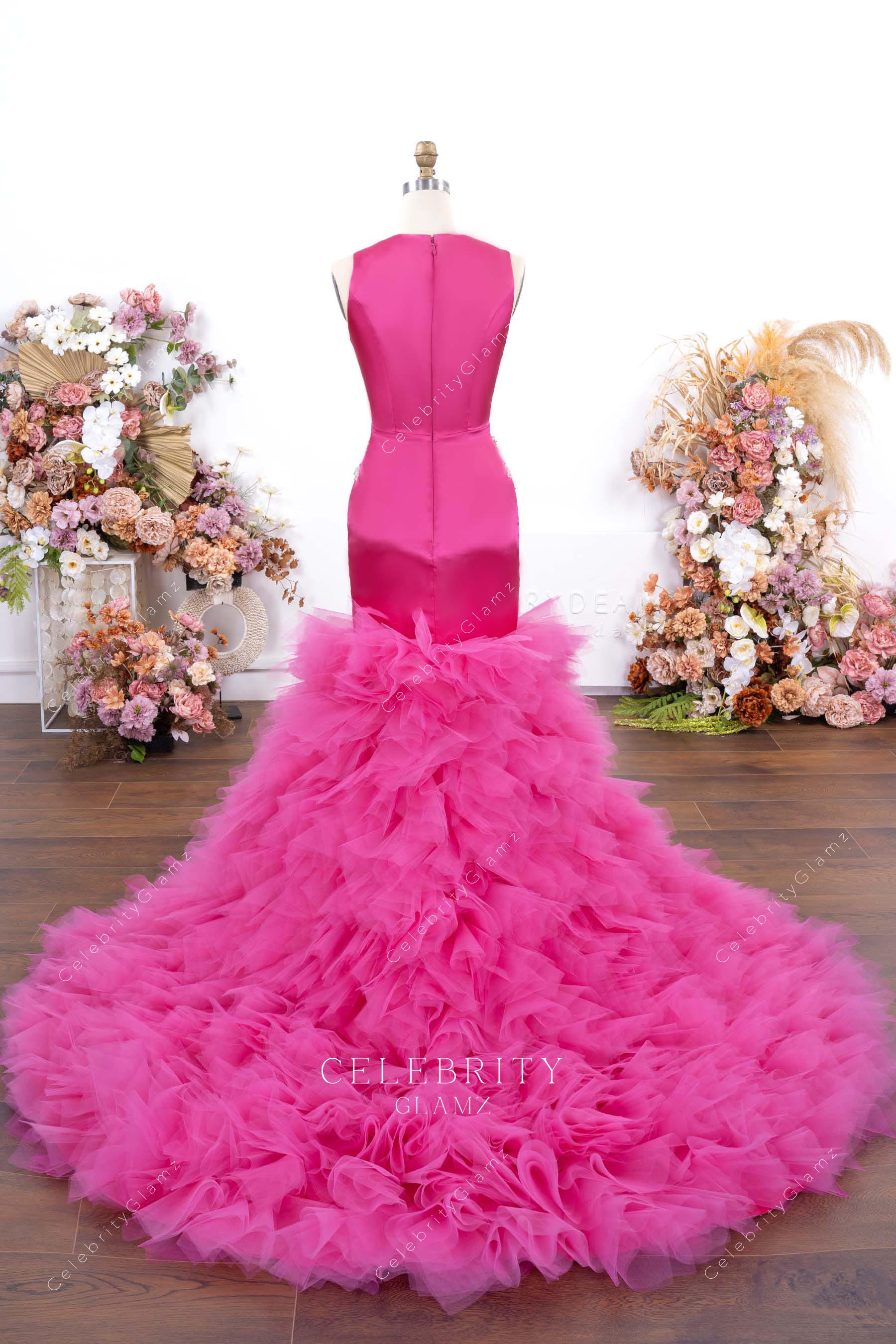fuchsia conservative back formal gown