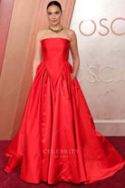 Gal Gadot red strapless a line 2025 Oscars red carpet dress