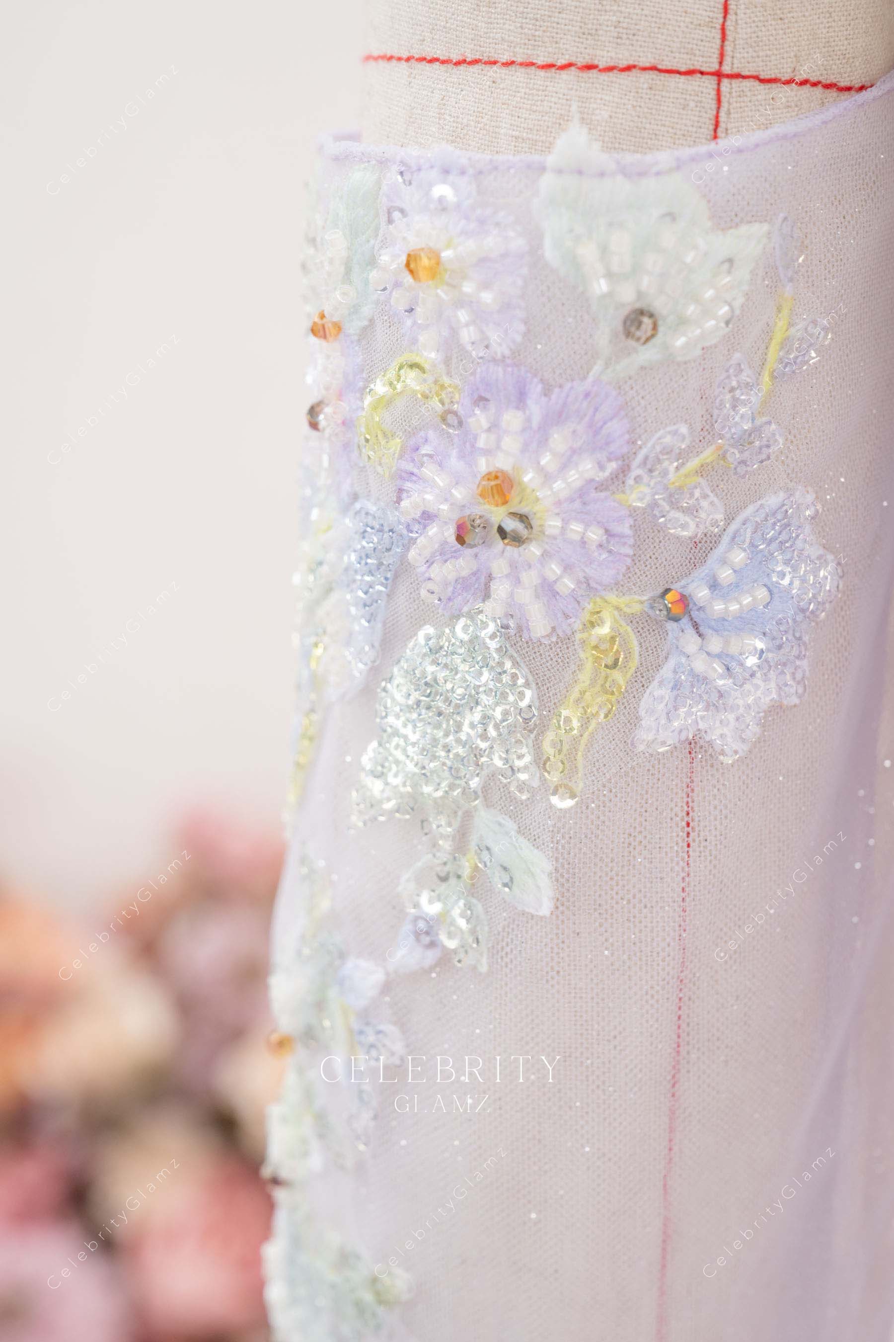 glitter beaded lace applique Quinceanera gown