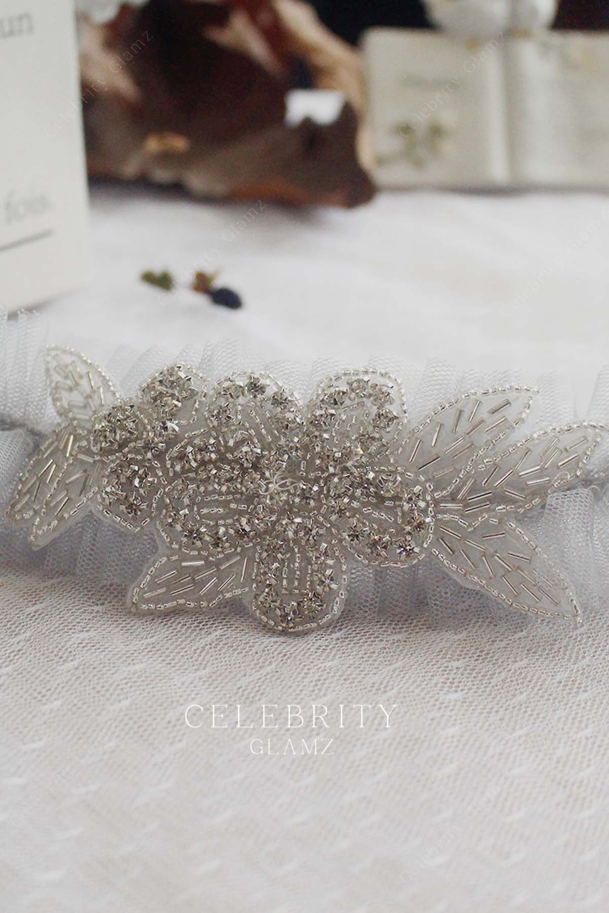 glitter beaded tulle wedding garter