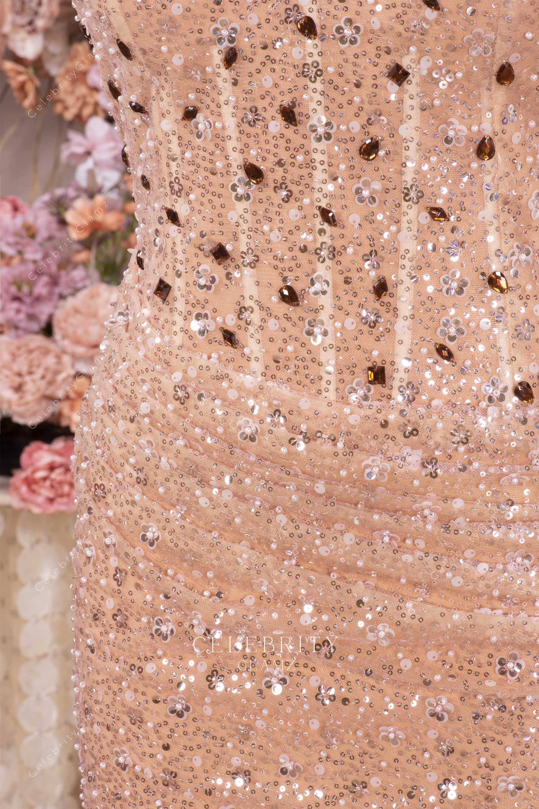 glitter corset prom dress