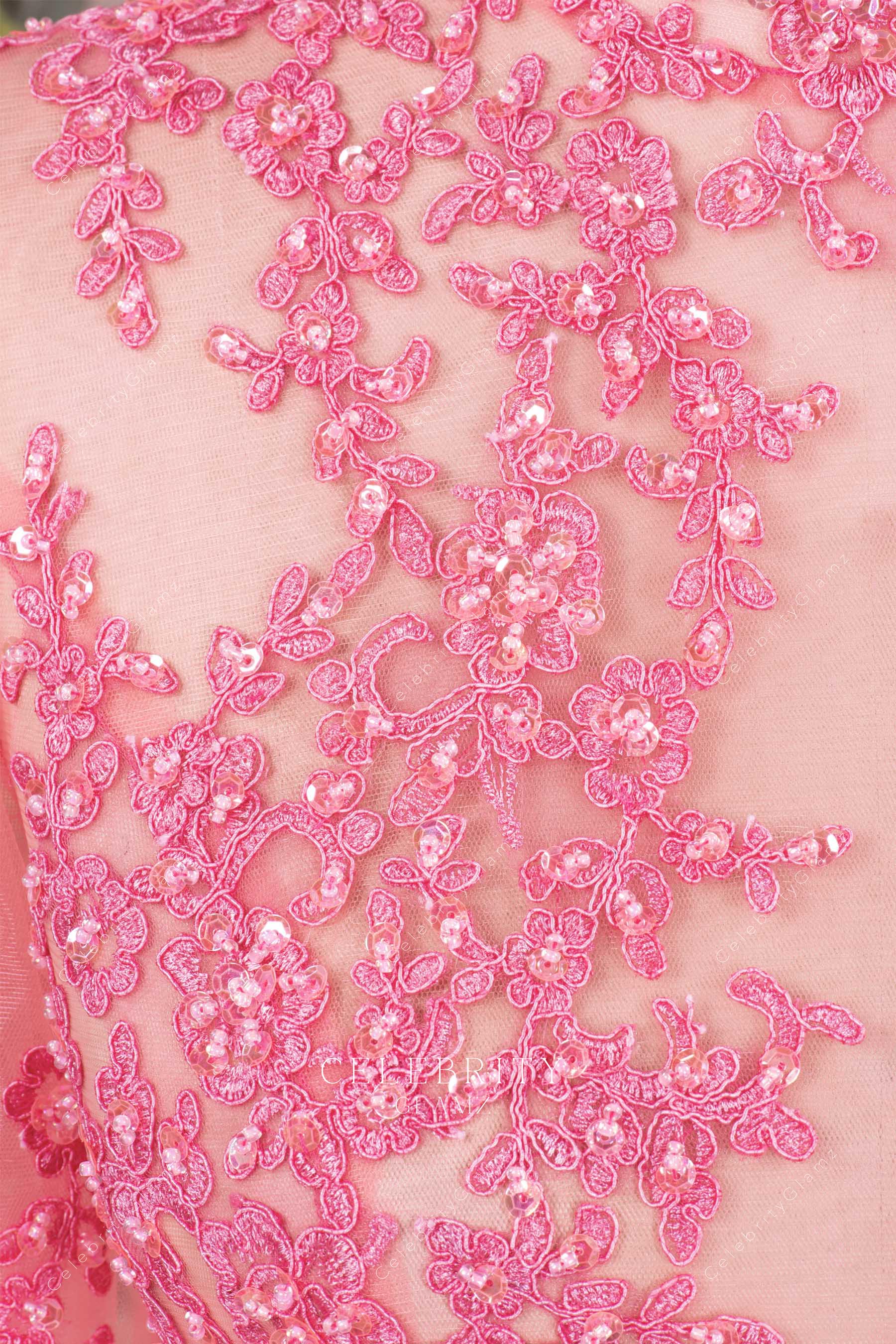 glitter flamingo lace prom dress
