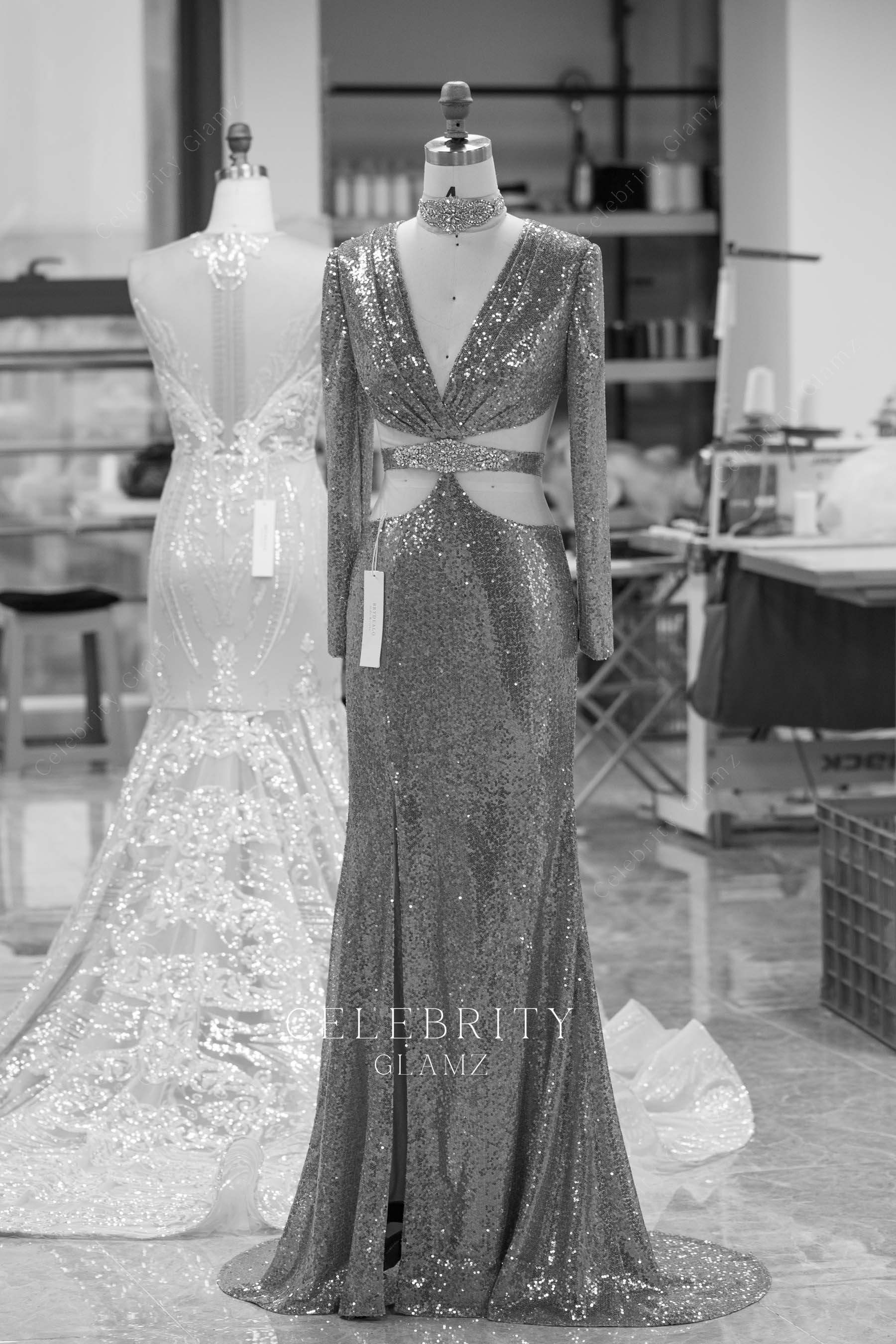 glitter lilac choker prom dress